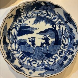 Vintage Japanese Blue and white Japanese bowl plate by Andrea by Sadek 10”